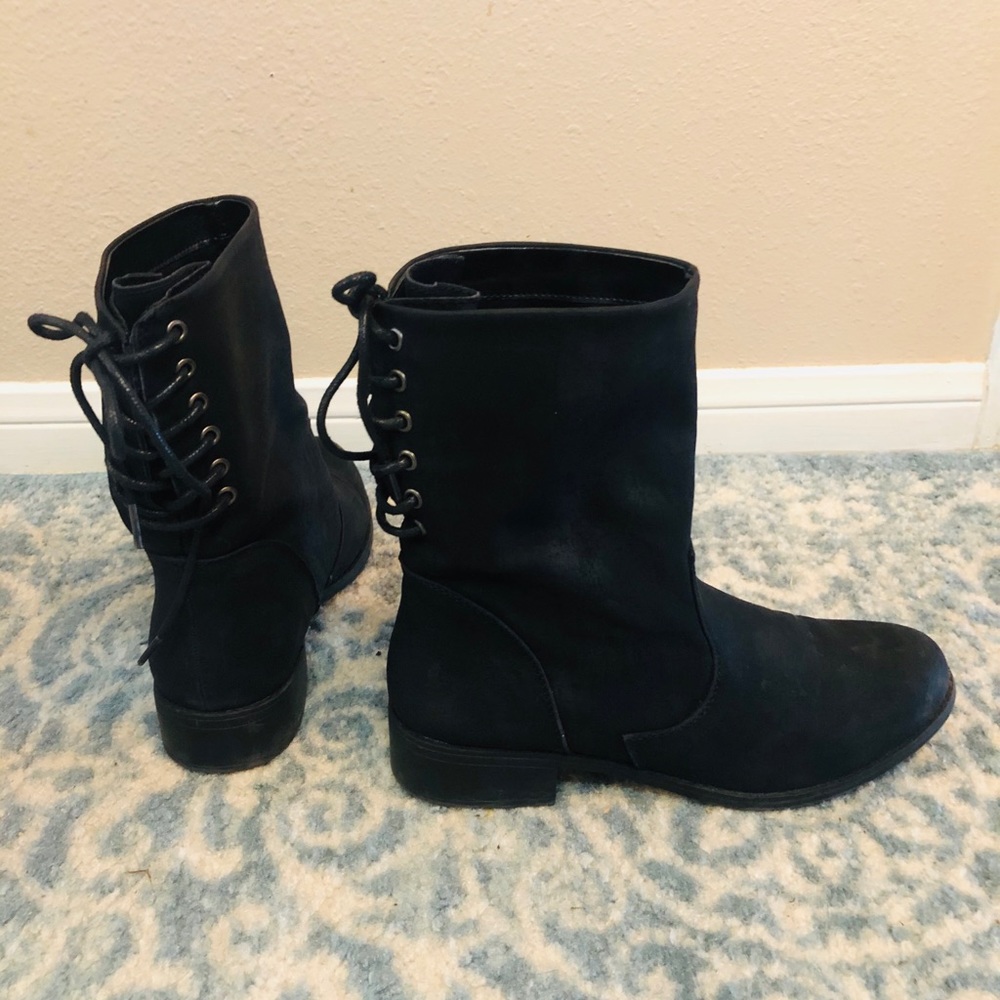 Black “Leyla” Faux Suede Lace Up Boots by JustFab